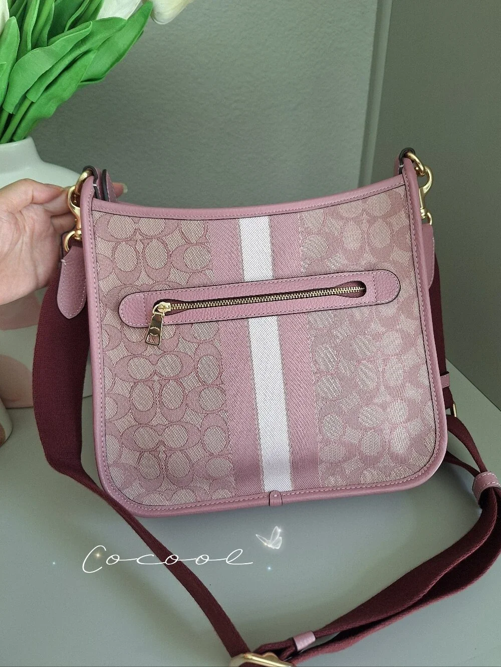 New! RARE Dempsey File Bag In Signature Jacquard With Stripe And Coach Patch